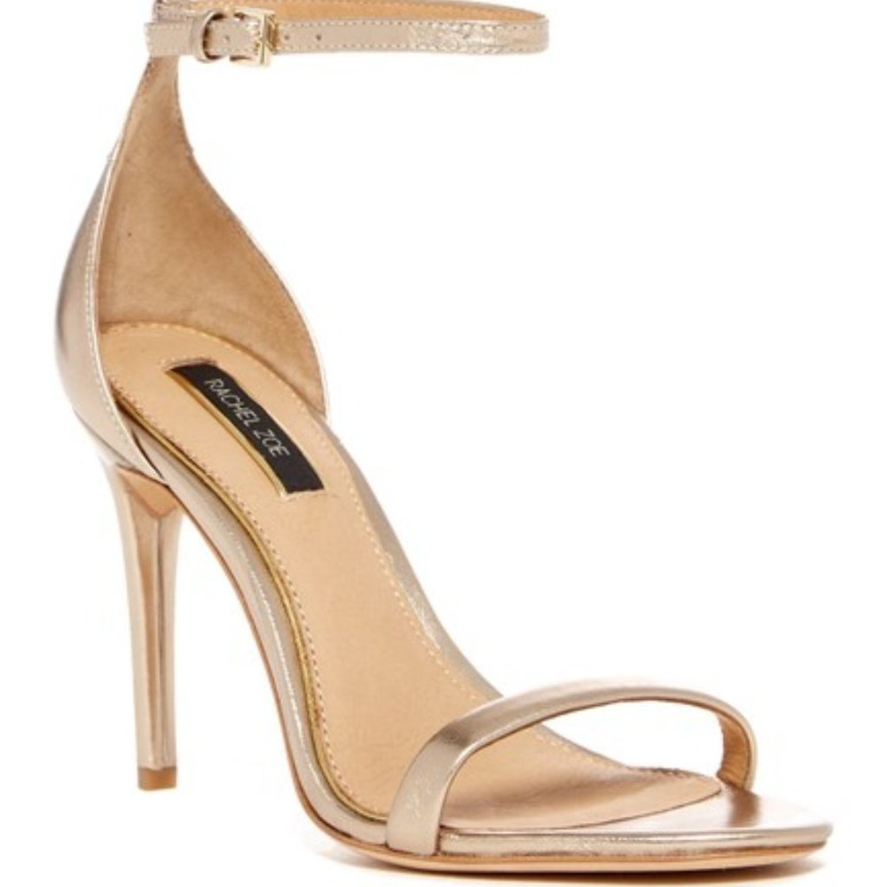 NIB RACHEL ZOE Ema Metallic Leather Heeled Sandals In Pale Gold